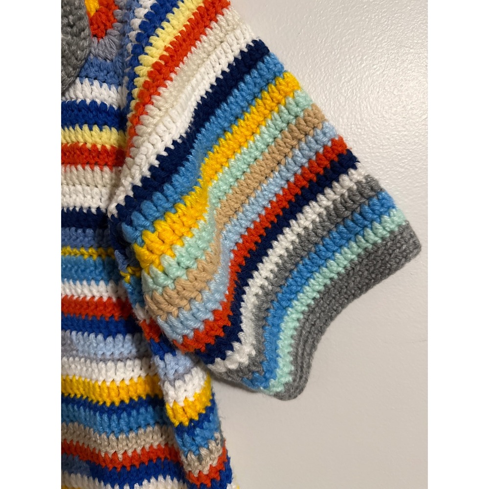 Vintage Handmade Crochet Cardigan Short Sleeve Multi-Color Boho Sweater - Picture 2 of 6
